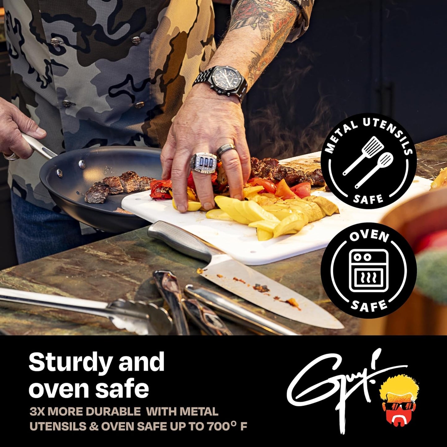 Guy Fieri's Flavortown Laser Titanium 12 Piece Set - Non-stick Cookware Set Without PFAS, PTFE, or PFOA, 3x More Durable, Dishwasher Safe, Oven Safe