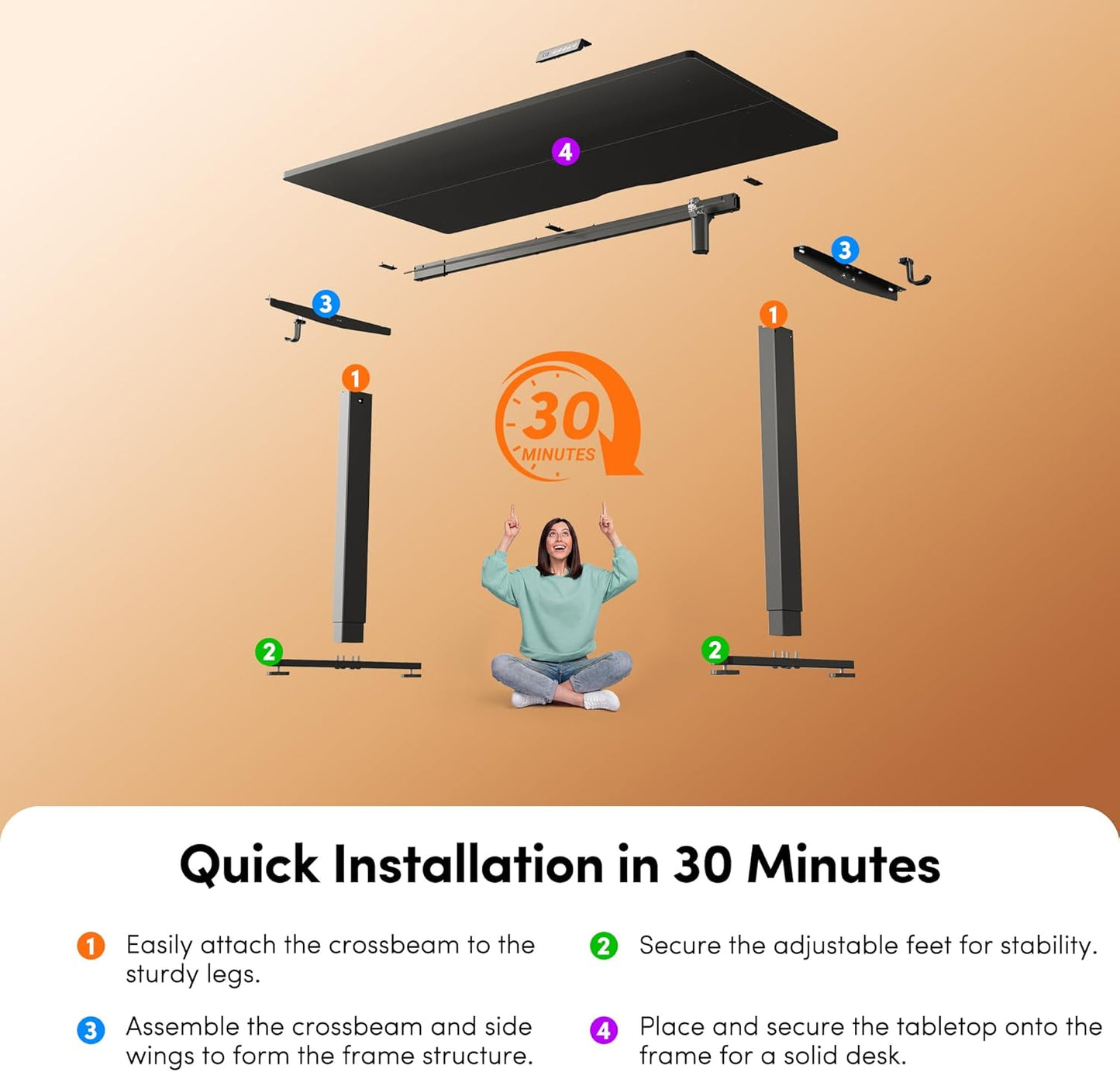 FEZIBO 48 x 24 Inchs Electric Standing Desk, Height Adjustable, Sit Stand Up, Computer Office Desk with Splice Board, Black Frame/Black Top