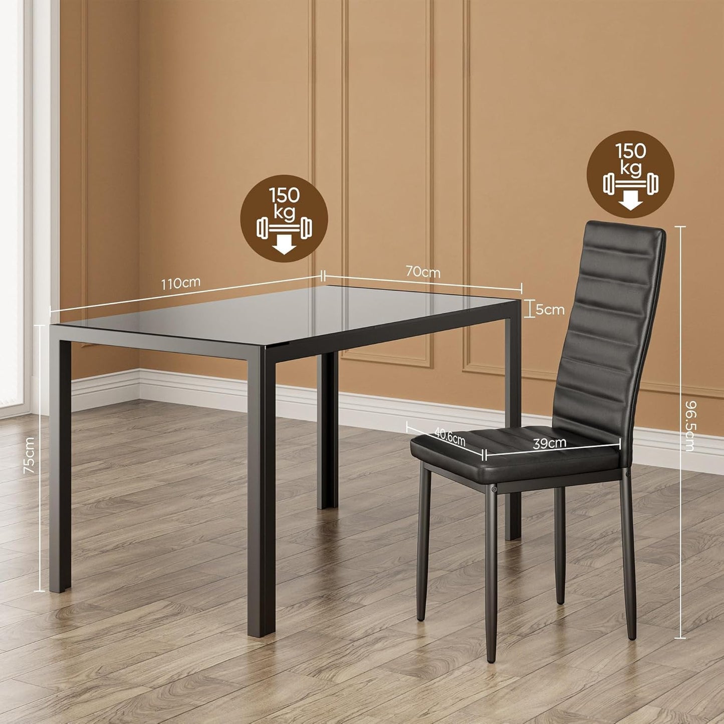 Bealife Kitchen Dining Table Set for 4, Tempered Glass 5 Piece Table and Chairs Set Modern for Home, Kitchen, Living Room, Dining Room (Black)