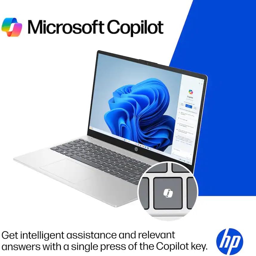 HP 15.6" Business Laptop with Microsoft Office 365 with Copliot AI, 16GB RAM 128GB SSD, Quad-Cores Intel Processor, Windows 11, PLUSERA Earphones, Natural Silver