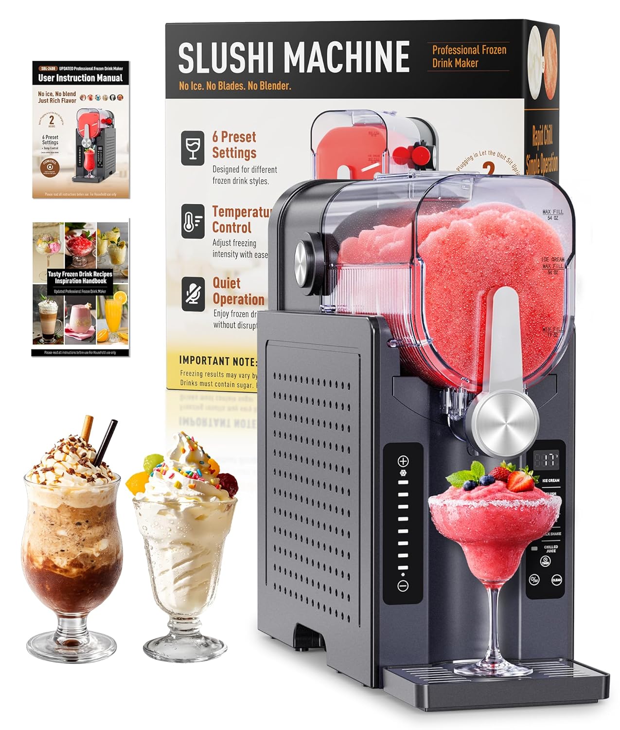 BKPPM Slushie Machine: No Ice Needed Slushy Machine for Home, 6 Preset, Real-Time Temp Display, Auto-Clean | Frozen Margaritas, Cocktails, Frappés, Ice Cream, Smoothies, Milkshakes,Summer Parties