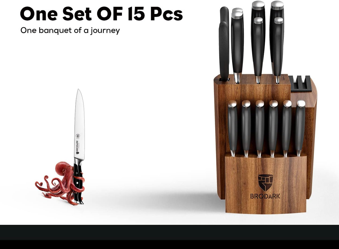 Kitchen Knife Set - Full Tang 15 Pcs Professional Chef Knife Set with Sharpener, Razor - sharp Knives Set for Kitchen, German Stainless Steel - Knife Block Set, Gift Box for Mom, Mothers Day