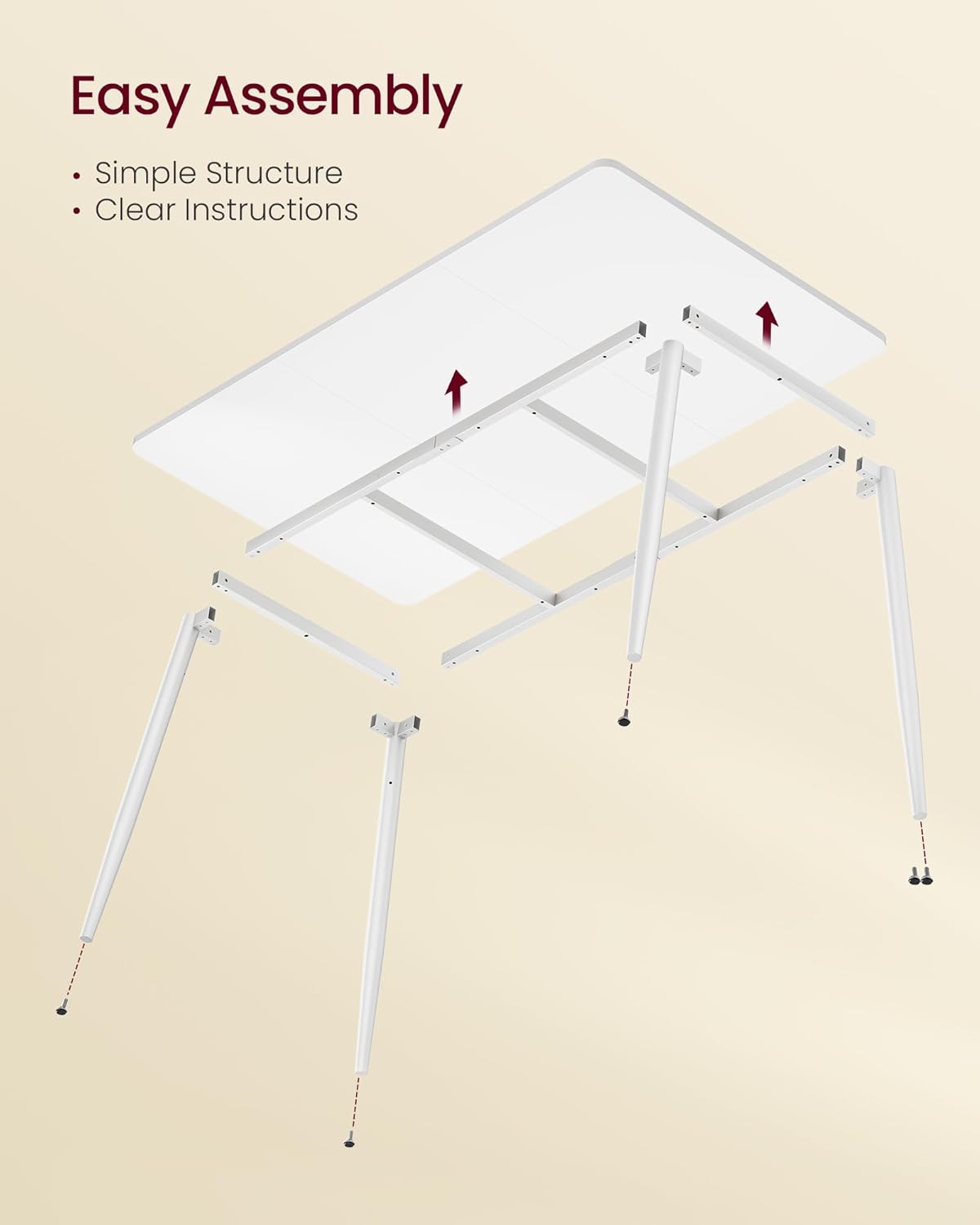 VASAGLE Dining Table, Dining Room Table for 4-6 People, Modern Farmhouse, for Kitchen, Quick Assembly, Heat-Resistant Surface, 29.5 x 55.1 x 29.5 Inches, Snow White UKDT100W101S