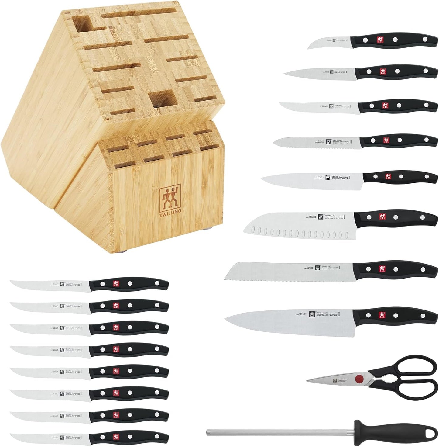 ZWILLING Twin Signature 19-Piece German Knife Set with Block, Made in Company-Owned German Factory with Special Formula Steel perfected for almost 300 Years