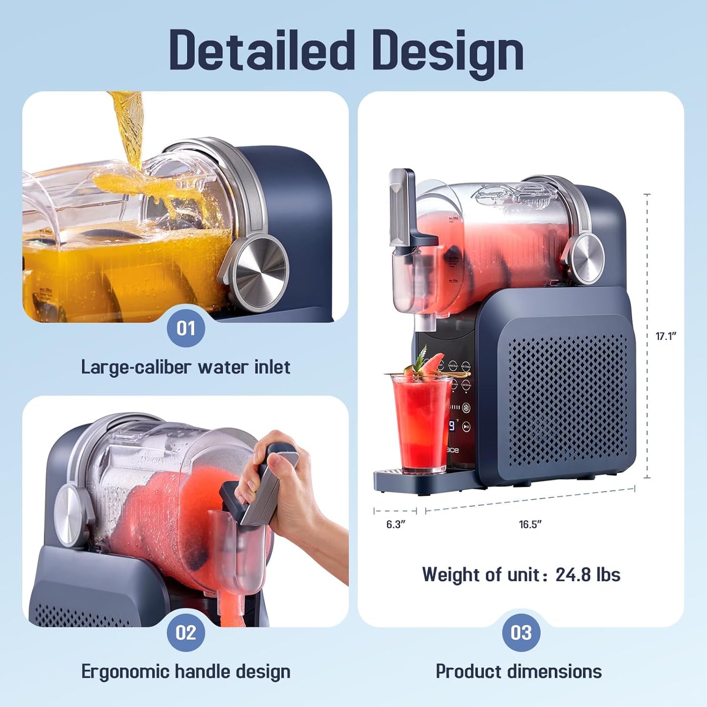 7-in-1 Slushie Machine for Home(88oz.),Countertop Slushy Maker with No Ice Needed, Auto-Clean,Frozen Drink,Margarita, Cocktail,Daiquiri,Frappe,Milkshake,and More Slush Smoothie(Blue)