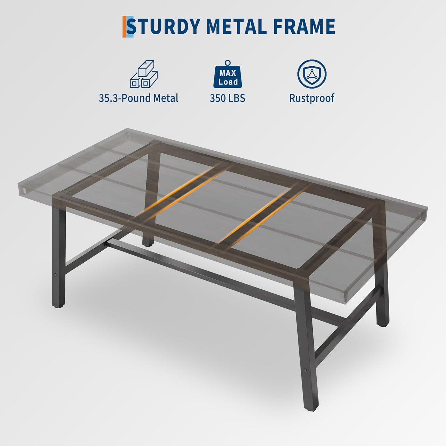 GarveeHome Industrial Dining Table for 6-8 People, 70.87" Long Large Kitchen Table with Sturdy Metal Frame, Rectangular Counter for Dinner, Kitchen, Dining Room (Black, 71" Non-extendable)