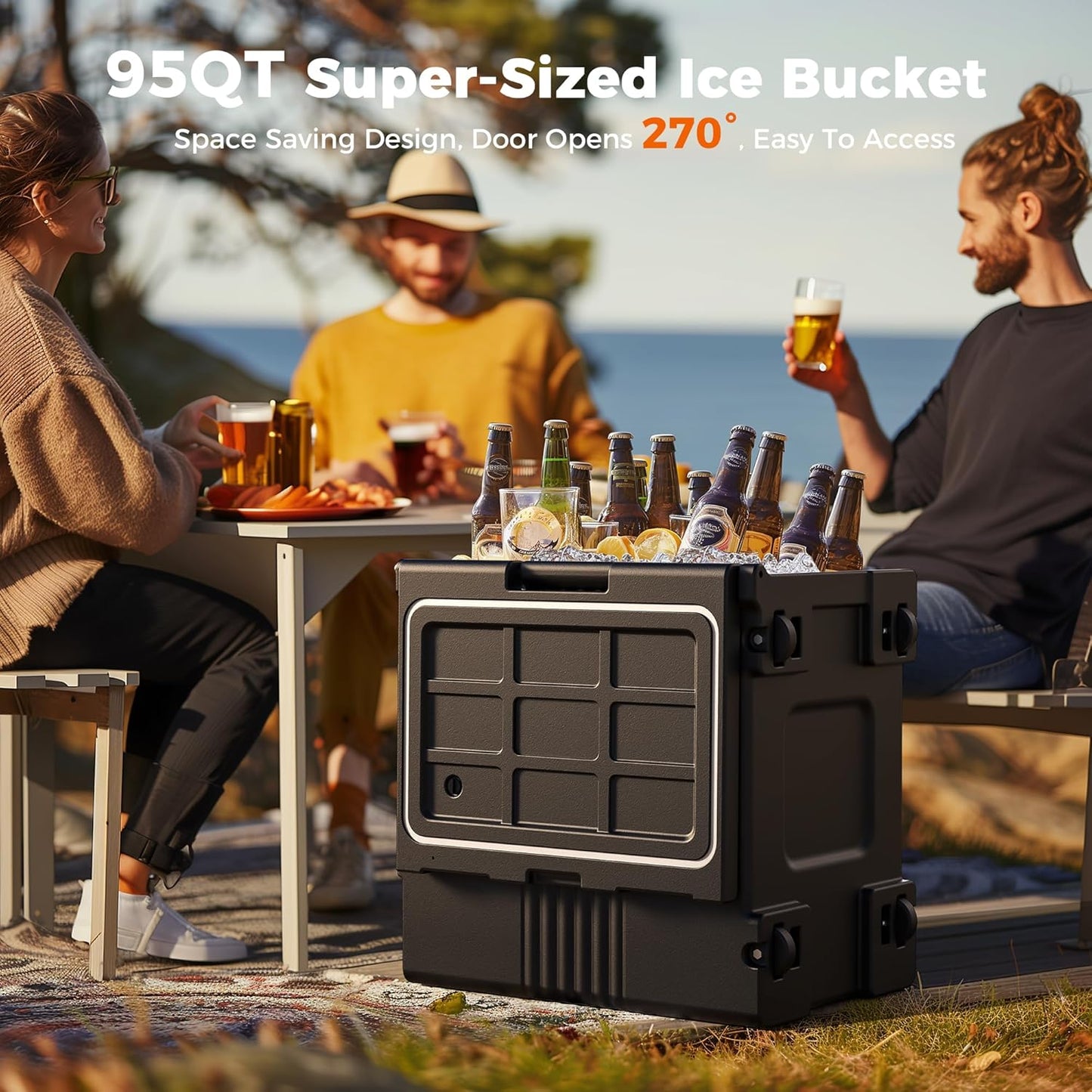 CAMMOO 95Qt Non-Electrical Food Warmer with Wheels, 304 Stainless Steel Latch, Catering Food Warmers for Parties LLDPE Insulated Food Carrier for 6 Full-Size Pans(NOT Included), Hot Boxes for Catering