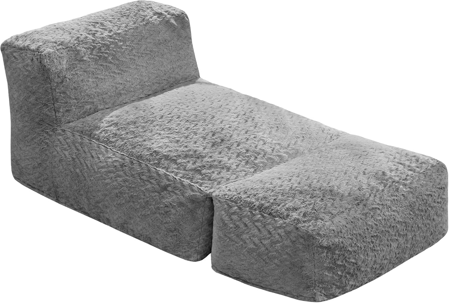 Hobestluk Bean Bag Chair Big Bean Bag Lounger for Adults Bean Bag Couch with Memory Foam Filled for Living Room, Bedroom or Balcony (Chevron Plush Grey)