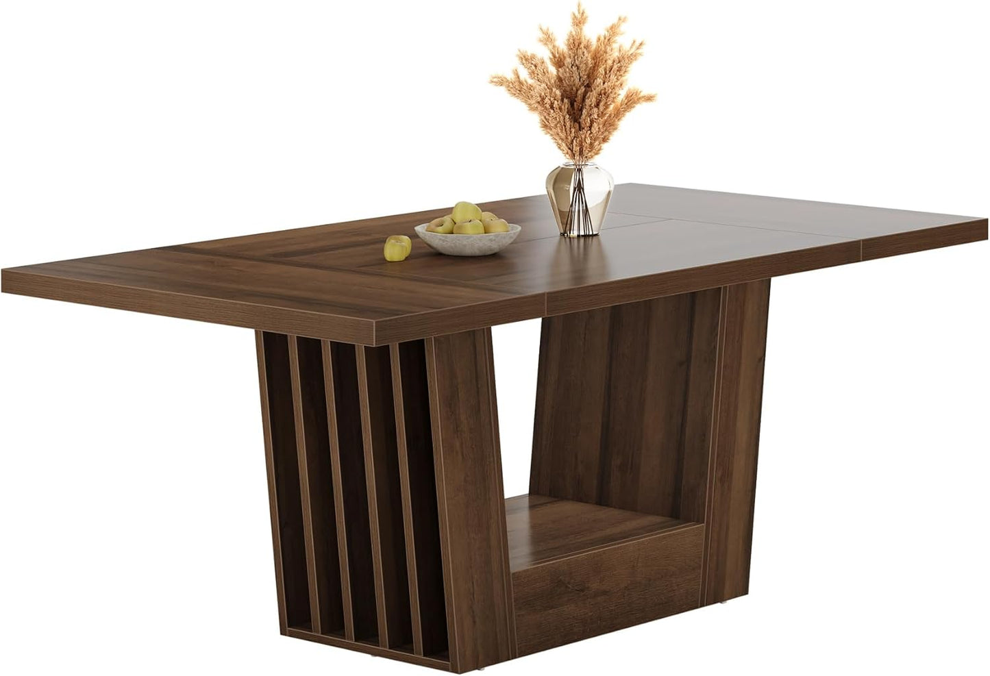 Tribesigns 63-Inch Dining Table for 4-6, Farmhouse Rectangular Kitchen Dinner Table with Heavy-Duty Base, Wood Dining Room Furniture for Kitchen, Living Room, Home, Brown