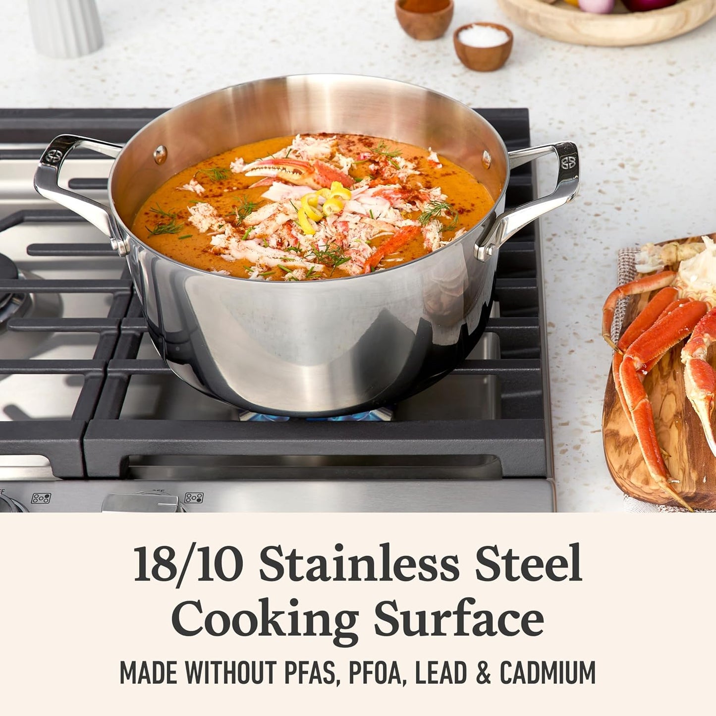 Calphalon Premier Polished 5-Ply Stainless Steel Cookware Set w/Turbo Heat Tech 12 Piece Includes Frying Pans, Pots and Pans Set, Induction, Oven Safe 500F, PFOA Free, Polished Stainless Silver