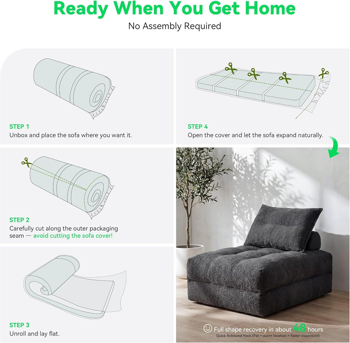 MONVANE Folding Sofa Bed, Fold Out Chair Bed with Pillow, Convertible Sleeper Chair for Living Room/Small Spaces, Foldable Lazy Sofa Bed Floor Chair, Comfy Teddy Velvet Couch Bed, Dark Grey