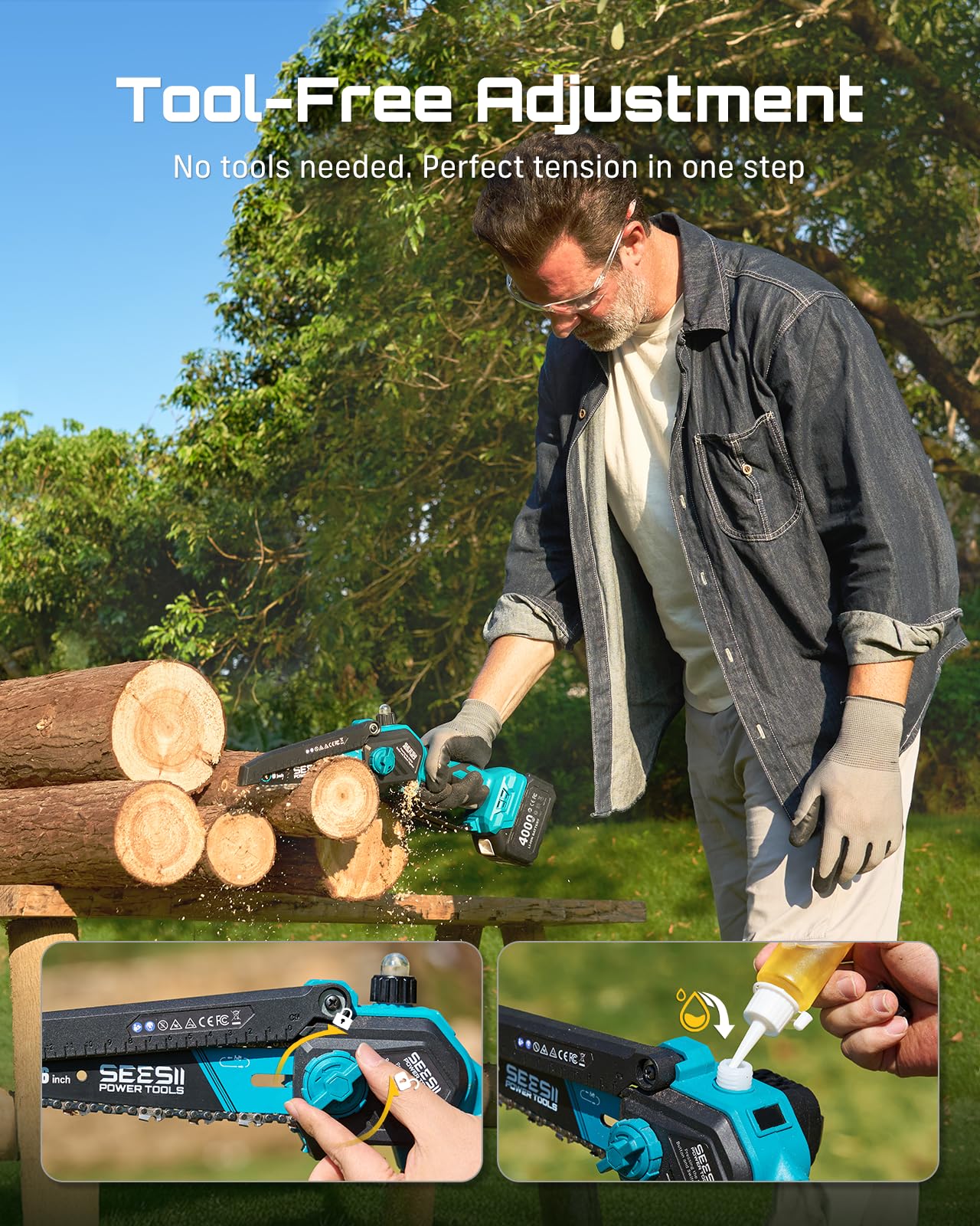 SEESII 2-in-1 Electric Pole Saw with Battery for Tree Trimming