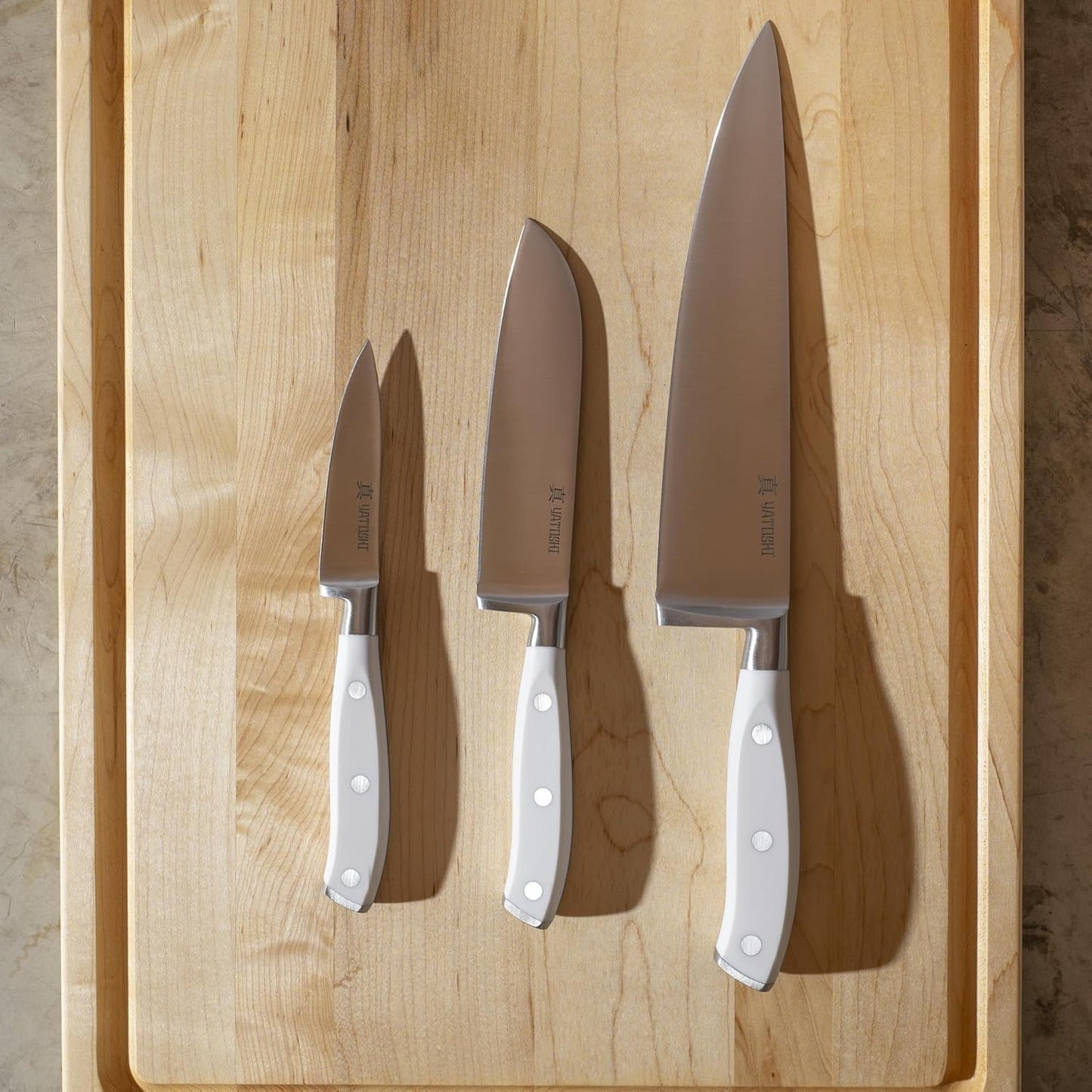 Yatoshi Knives Yatoshi Magnetic Kitchen Knife Block Set 6 Pcs White - Pro Kitchen Knife Set Ultra Sharp High Carbon Steel