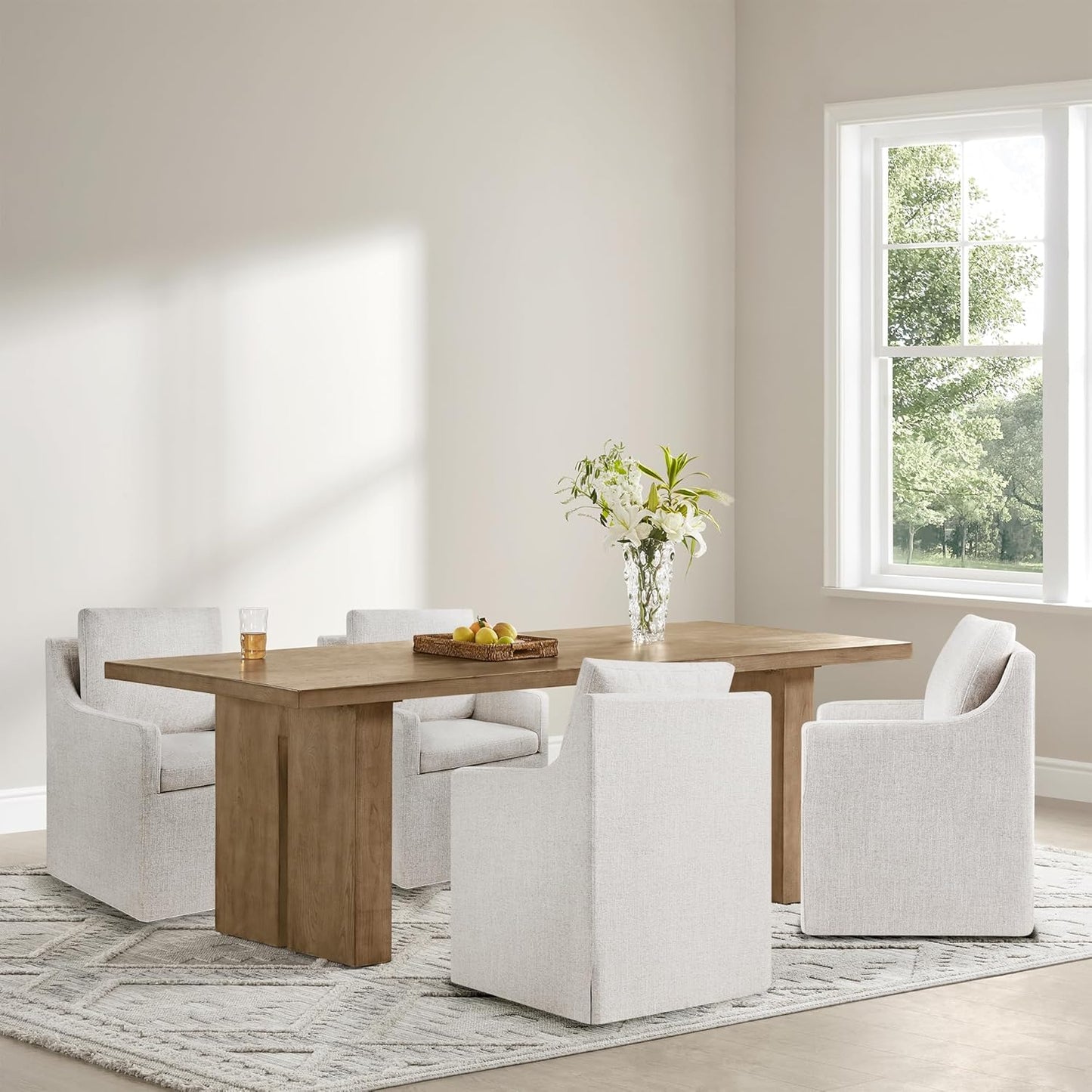 KISLOT Upholstered Dining Chairs Set of 4, Modern Dining Room Chairs with Casters & Washable Cover, Rolling Accent Chair with Hidden Storage for Kitchen, Farmhouse, Living Room, Linen Fabric, 4 Box