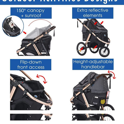 Jogging Sports Stroller with Comfort Rubber Wheels/Zipper-Less Entry/1-Hand Quick Fold/Aluminum Frame for Small/Medium Dogs, Cats and Pets (Green Camo)