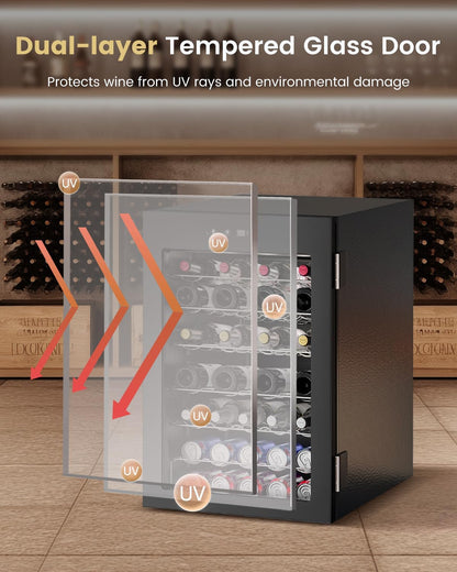 Feelfunn 45 Bottle Wine Cooler Refrigerator - Small Wine Fridge for Red, White, Champagne, Freestanding Wine Cellar with Glass Door & Digital Temperature Control for Home Bar, Office