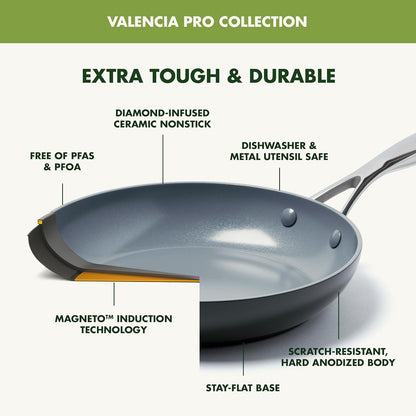 GreenPan Valencia Pro Ceramic Nonstick 11 Piece Cookware Set, Hard Anodized PFAS-Free Pots & Pans, Induction Ready, Compatible on All Cooktops, Dishwasher Safe, Oven Safe to 600F, Gray