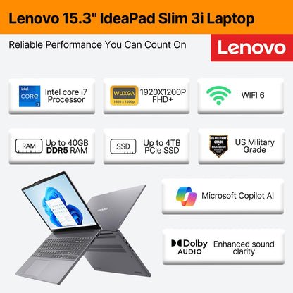 Lenovo IdeaPad Business Laptop • 15.3" FHD+ Display • Intel 10-Core i7-13620H • 16GB DDR5 RAM • 512GB PCIe SSD • Copilot AI • WiFi 6 & Bluetooth 5.2 • Win 11 • 2026 Edition AI PC for Work & Study