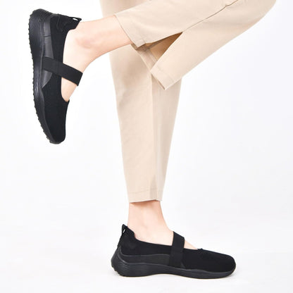 Women Mary Jane Shoes Slip On Walking Flats Comfortable Dressy Knit Washable Casual Nurse Shoe with Arch Support
