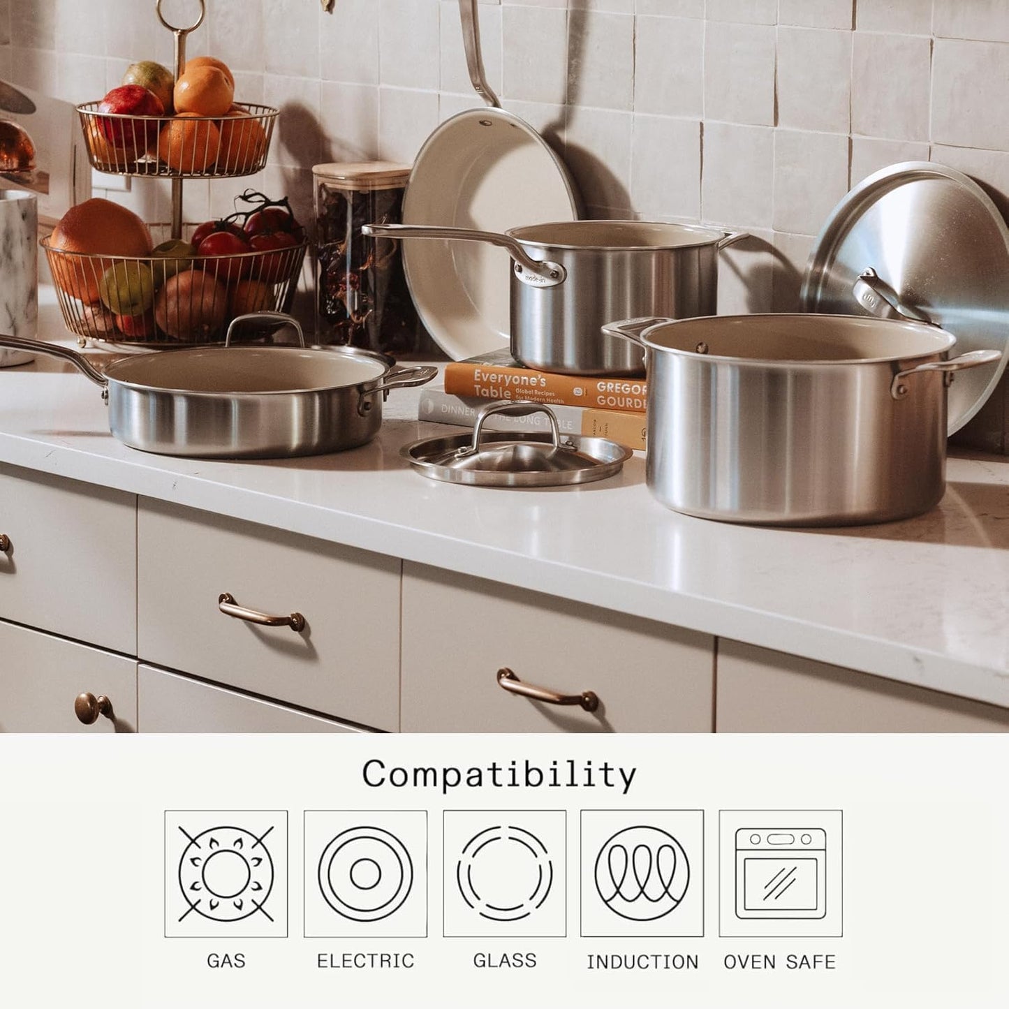 Made In Cookware - 3-Piece (Includes 8", 10", 12") Ceramic Non Stick Frying Pan Set (Discontinued CeramiClad 1.0) - 5-Ply Stainless Clad with Stay-Cool Handle - Professional Cookware