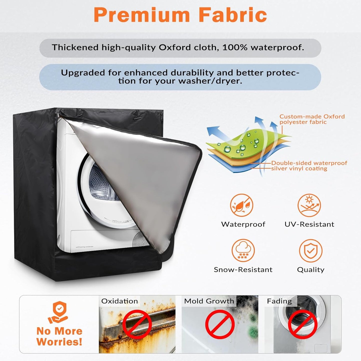 Washing Machine Cover - Heavy Duty Thick Oxford Fabric, Outdoor Waterproof/Dustproof/Anti-UV, Fits Most Front-Load Washer/Dryer, 33"D x 29"W x 39"H-2Pcs