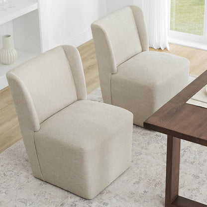 KISLOT Upholstered Dining Chairs Set of 4 with Casters, Wingback Modern Side Armless Deskchair with Rollers for Diningroom Bedroom Livingroom Reading Room, Cream Beige Fabric