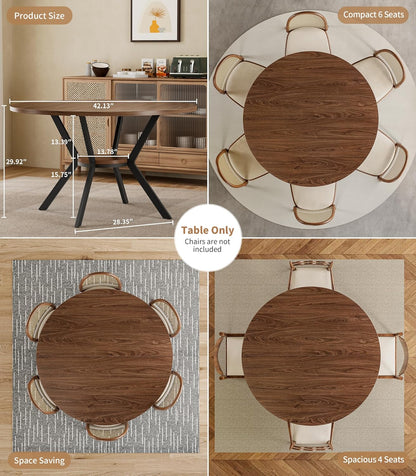 42" Round Dining Table for 4, Farmhouse Kitchen Table with Storage, Space Saving Circle Dinner Table, Rustic Wood Kitchen & Dining Room Tables with Metal Legs for Kitchen, Living Room, Dining Room