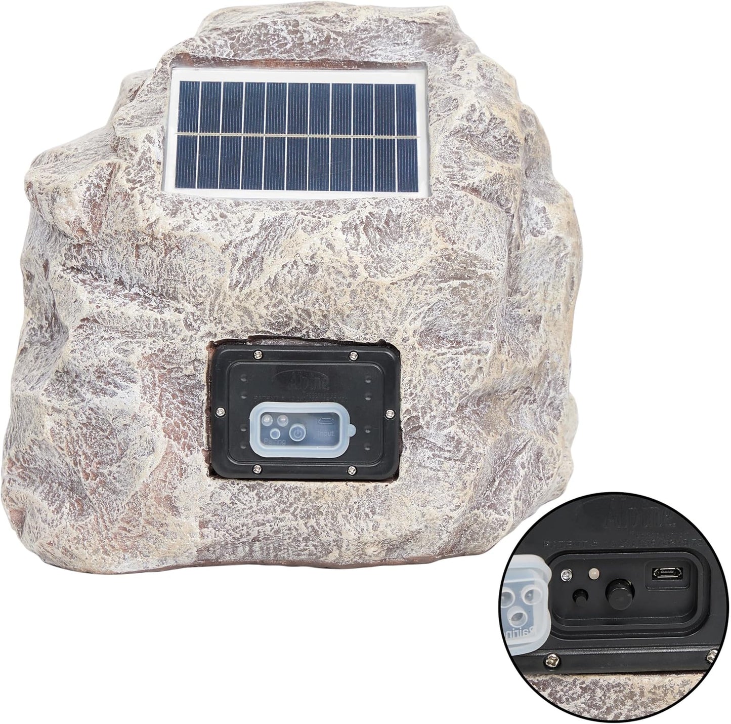 Alpine Corporation 11" Weather-Resistant Solar Bluetooth Outdoor Speakers, Wireless Rock Look Finish 50-Foot Range Audio, Set of 2 - Beige
