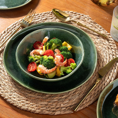 AmorArc Ceramic Dinnerware Sets,Handmade Reactive Glaze Stoneware Plates and Bowls Sets,Highly Scratch Resistant | Dishwasher & Microwave Safe Dishes Set,Service for 4 (12pc)