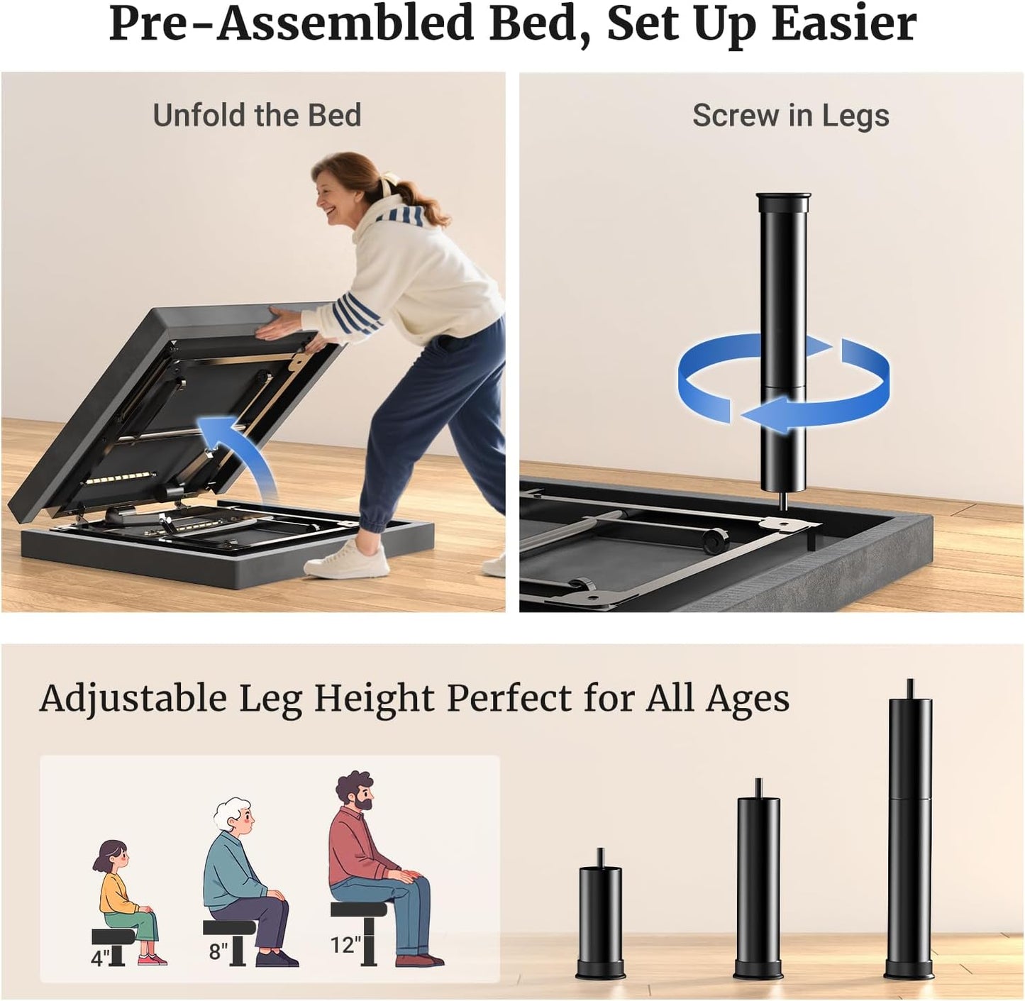 Tami Tami T450 Adjustable Bed Frame Split King (Sync Control as King) with Remote, Adjustable Base with Head&Foot Incline, Zero Gravity, Nightlight, Quiet Motor, Height-Adjustable Legs, Easy Assembly