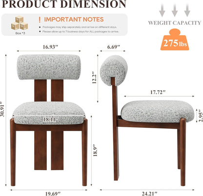 MALOL Modern Wooden Dining Chairs Set of 6, Upholstered Fabric Kitchen Chairs with Sculptural Backrest, Mid-Century Farmhouse Dining Room Chairs with Solid Wood Legs, Light Grey