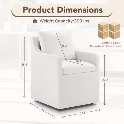 KISLOT Upholstered Dining Chairs Set of 4, Modern Dining Room Chairs with Casters & Washable Cover, Rolling Accent Chair with Hidden Storage for Kitchen, Farmhouse, Living Room, White, 4 Box