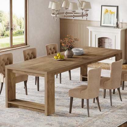 Tribesigns 86.61-Inch Dining Table for 6 People, Modern Narrow Long Kitchen Table with Pedestal Base, Farmhouse Extra Long Rectangular Dining Room Furniture, 27.56 x 86.61 x 29.53 Inches, Oak
