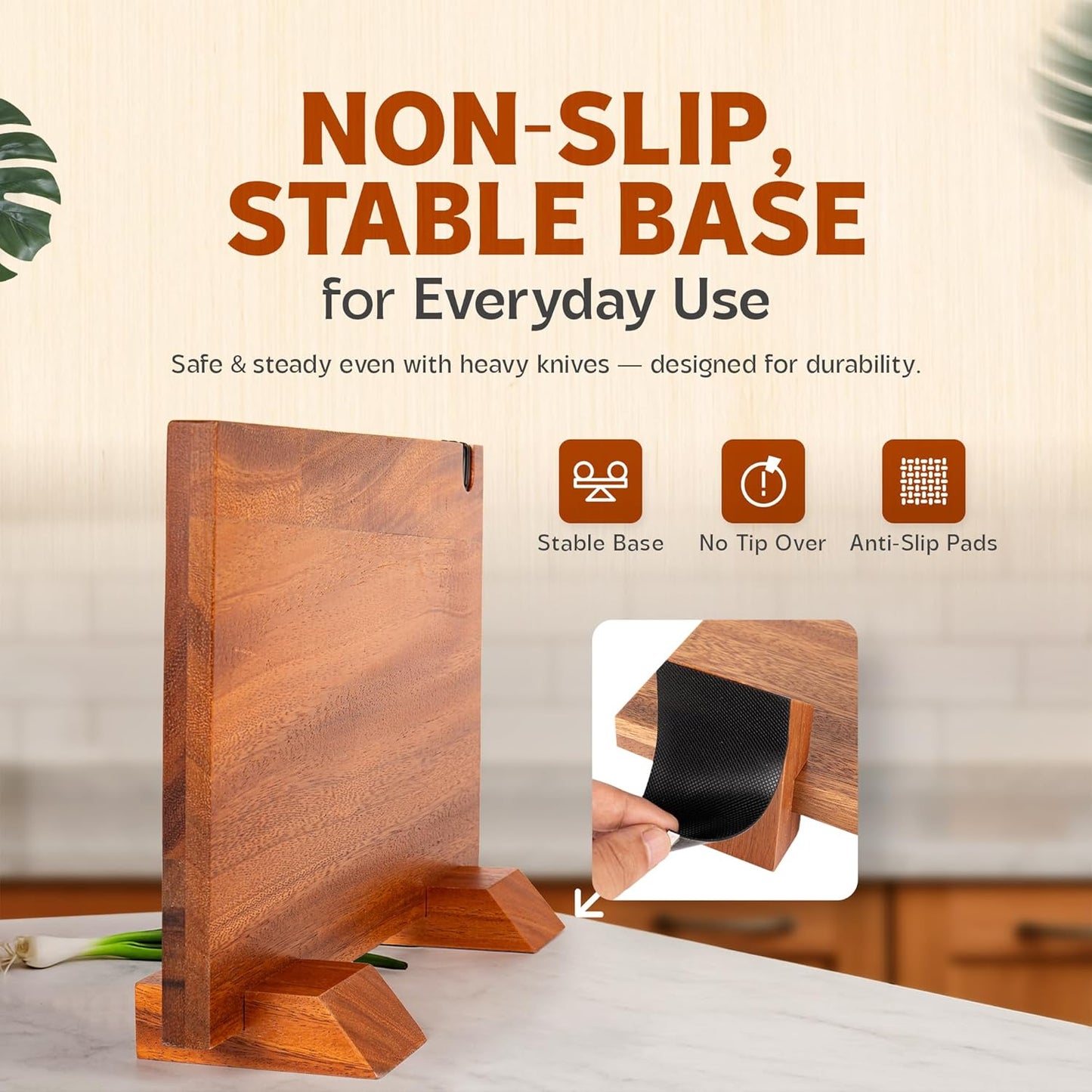 Double Sided Magnetic Knife Block with Built-in Knife Sharpener – Cool Knife Organizer, Wooden Kitchen Accessories Design with Non-Slip Bottom Grips for Stability | Maximize Counter Space