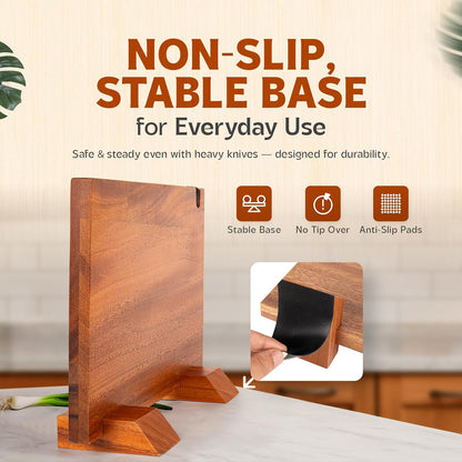 Double Sided Magnetic Knife Block with Built-in Knife Sharpener – Cool Knife Organizer, Wooden Kitchen Accessories Design with Non-Slip Bottom Grips for Stability | Maximize Counter Space