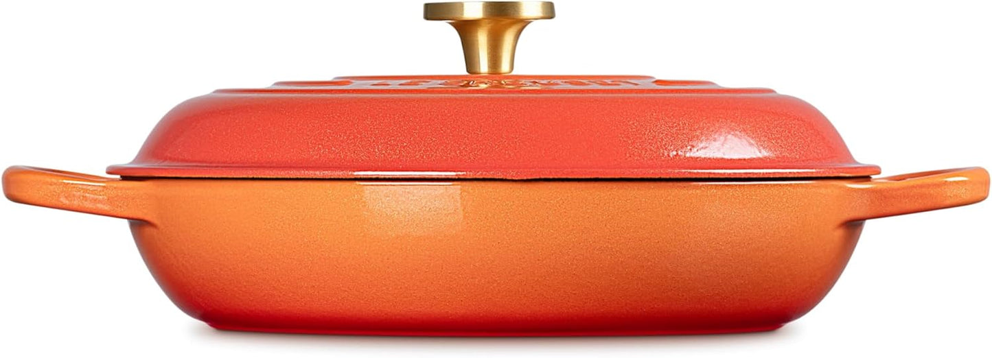 Le Creuset Enameled Cast Iron Signature Braiser 3.5 qt., Flamme Doree with Crucible Knob