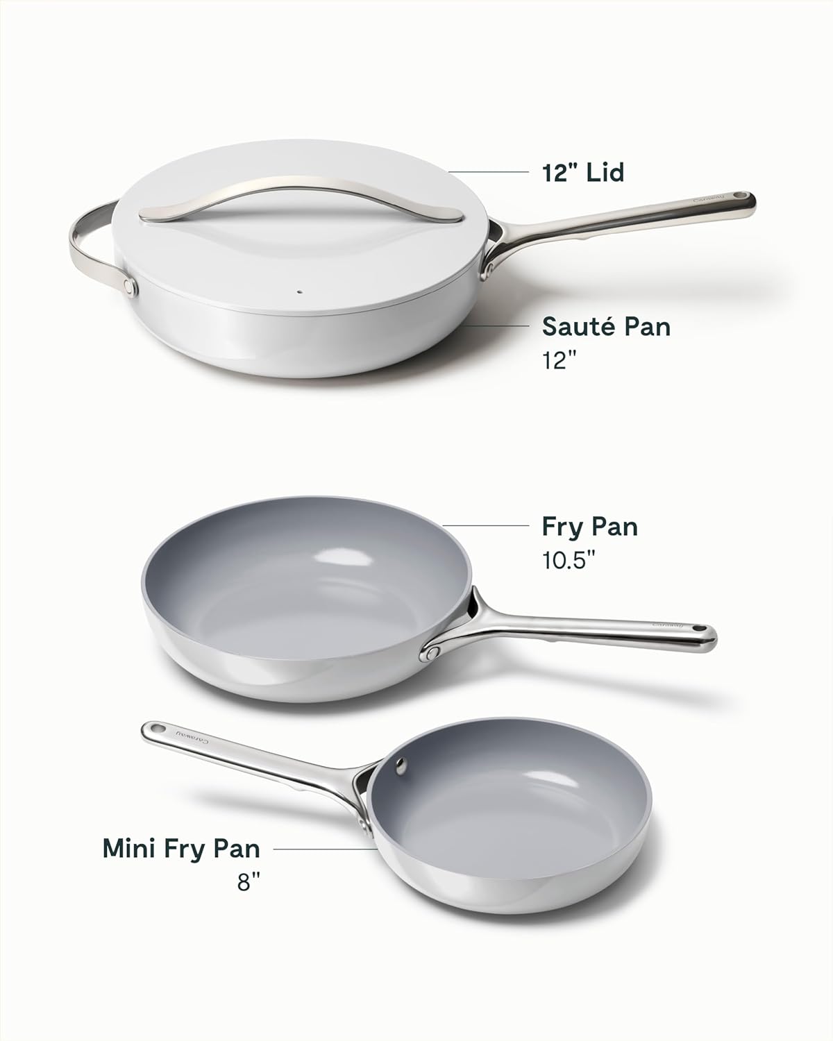 Caraway 4-Piece Fry Pan Set - Non-Stick Frying Pans (10.5” & 8”) & Non-Stick Sauté Pan - Non Toxic, PTFE & PFOA Free - Oven Safe & Compatible with All Stovetops (Gas, Electric & Induction) - Gray