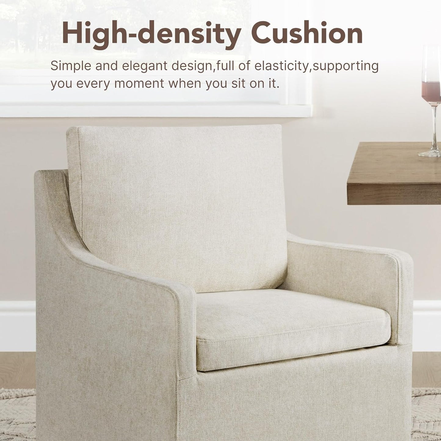 KISLOT Upholstered Dining Chairs Set of 4, Modern Dining Room Chairs with Casters & Washable Cover, Rolling Accent Chair with Hidden Storage for Kitchen, Farmhouse, Living Room, Beige, 4 Box