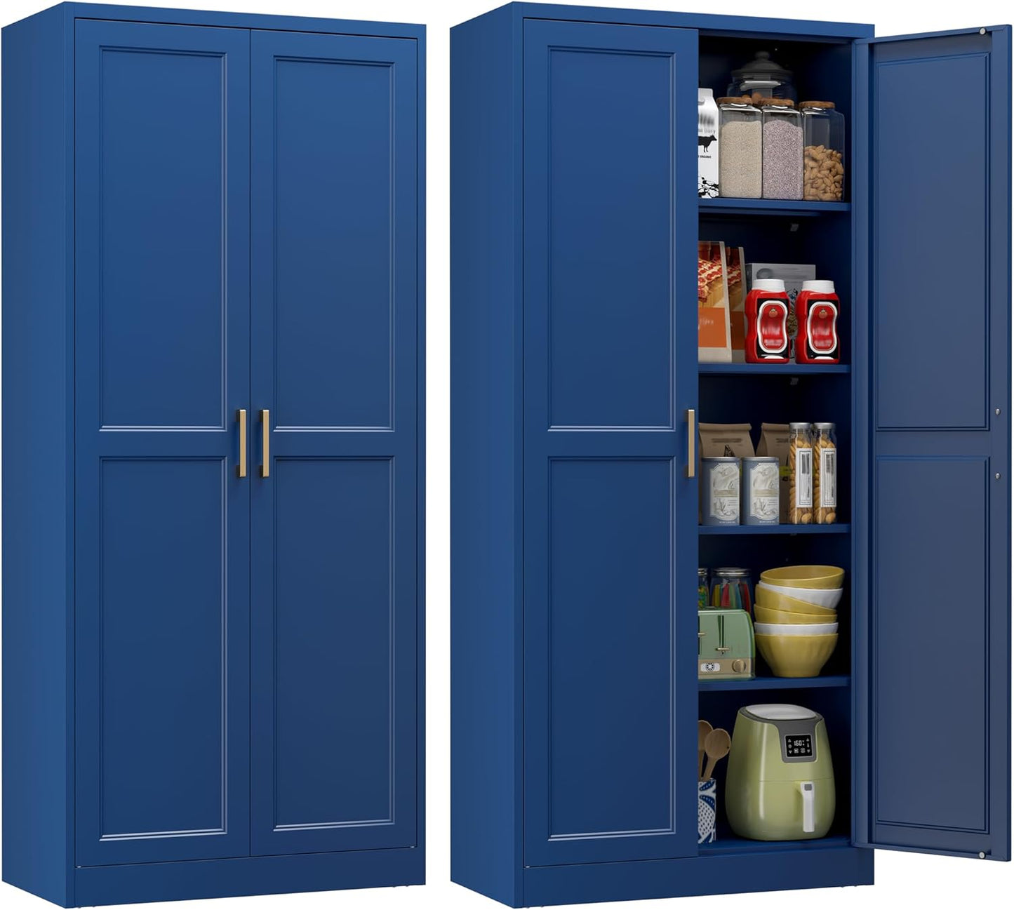 Polup Kitchen Pantry Cabinet, 71 Inch Tall Metal Pantry Cabinet with Doors and Adjustable Shelves, Freestanding Food Cupboard, Storage Cabinets for Dining, Living Room, Navy Blue, Assemble Required