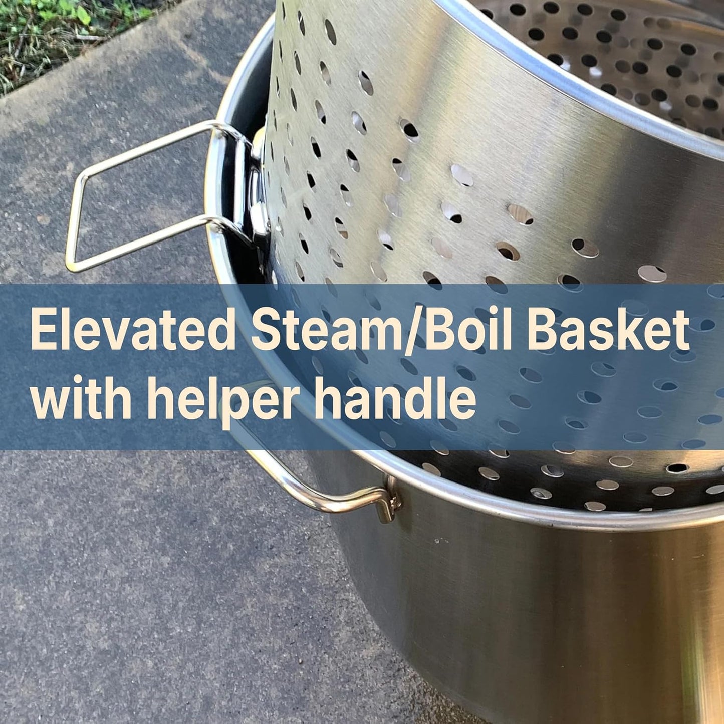 Bayou Classic KDS-982 Stainless Steel Steamer Kit Features 82-qt Stainless Stockpot with Lid, Steam Basket with Helper Handle, Single Jet 106,000 BTU Burner, 10-psi Pre-Set Regulator and 60-in Hose