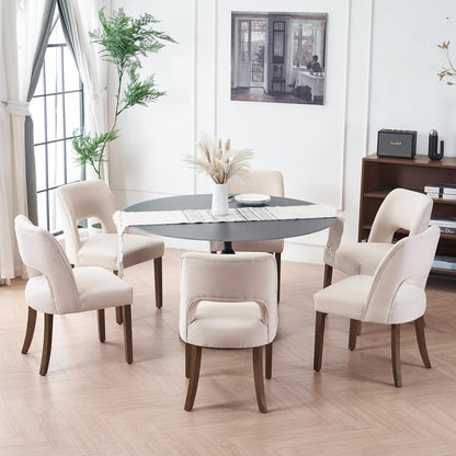VKNOW Wooden Dining Chairs Set of 6, Modern Fabric Upholstered Dining Room Chair Kitchen Chairs, Farmhouse Dinner Chair for Kitchen Dining Room, Beige