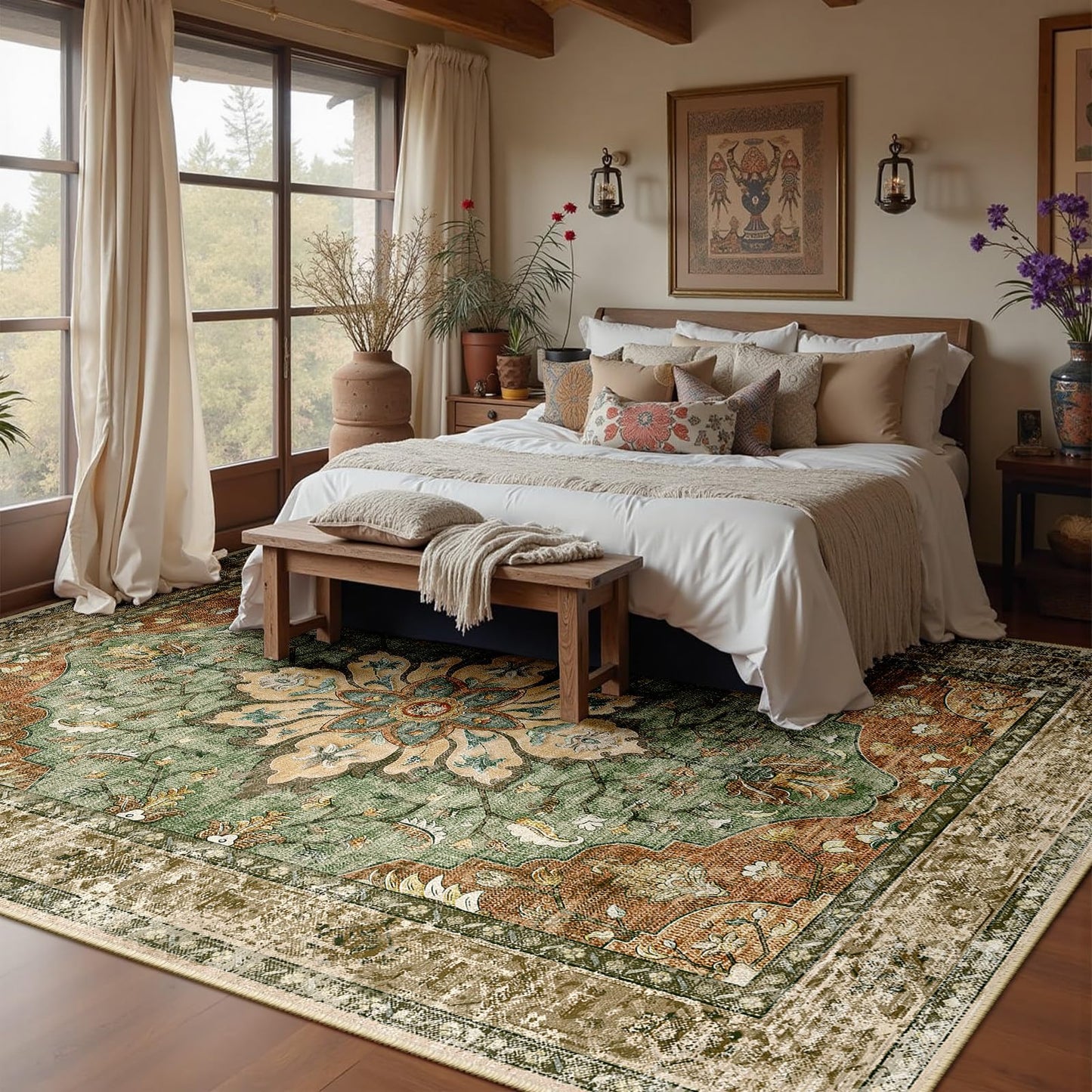RELEANY Area Rugs 8'x10' Washable Non-Slip Floral Medallion