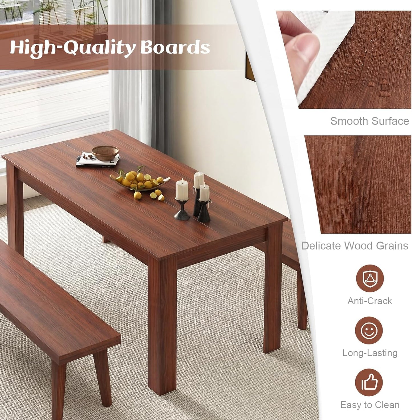 Giantex Dining Table for 4-6, 63" L Large Farmhouse Kitchen Table, Wooden Rectangular Dinner Table for Living Dining Room, Home Office, Dinette, 330LBS Capacity, Walnut