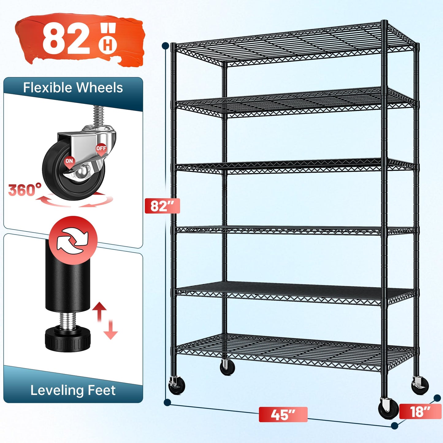 ROMORGNIZ 82" Adjustable Metal Storage Shelves with Wheels