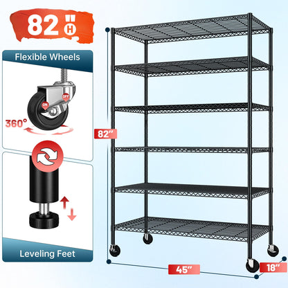ROMORGNIZ 82" Adjustable Metal Storage Shelves with Wheels