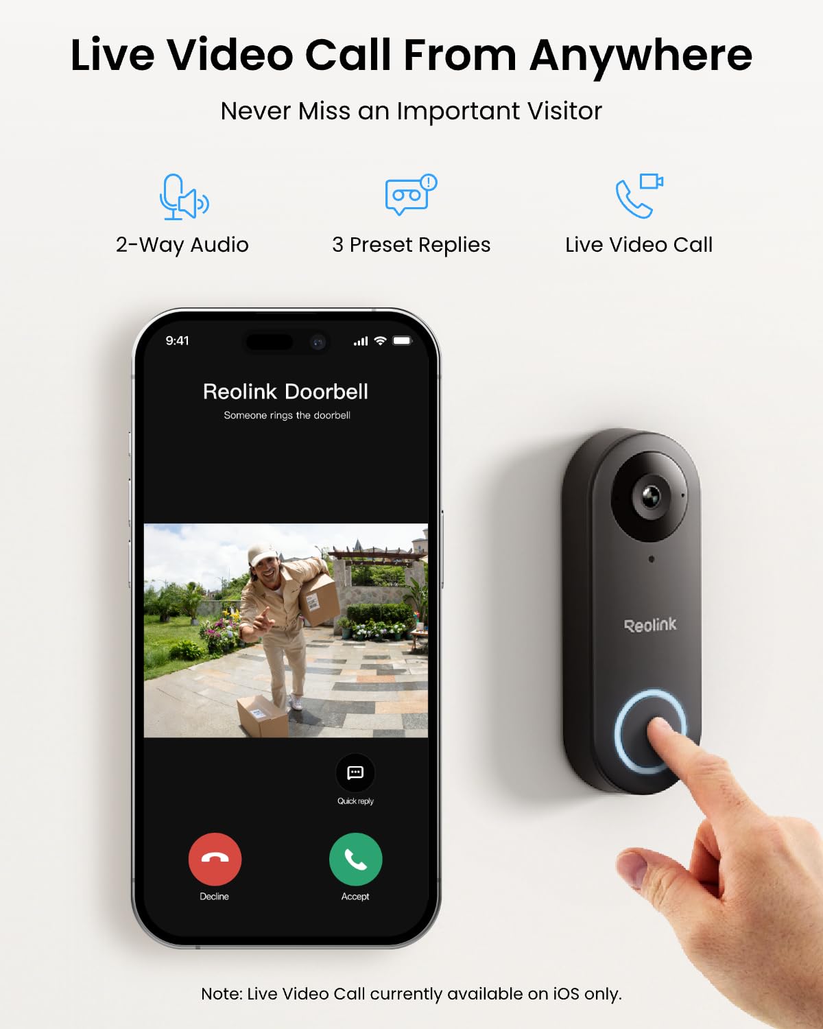 REOLINK Video Doorbell WiFi Camera - 2K Outdoor Security