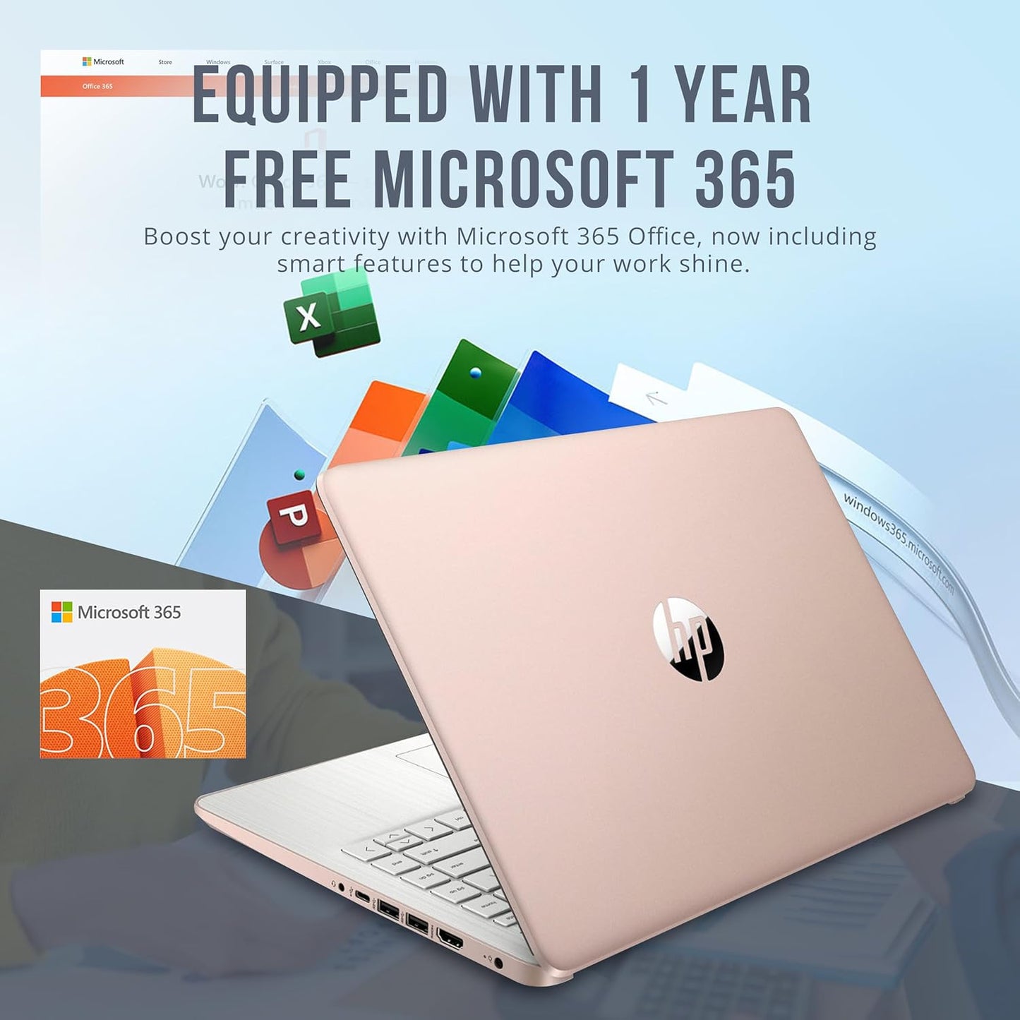 HP Stream 14" HD BrightView Laptop, Intel Processor N150, 16GB RAM, 416GB Storage (128GB eMMC + 288GB Docking Station Set), Intel UHD Graphics, 720p Camera, Wi-Fi, 1 Year Office 365, Win 11 S, Gold.