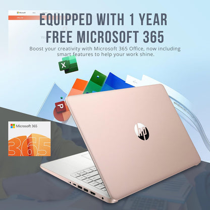 HP Stream 14" HD BrightView Laptop, Intel Processor N150, 16GB RAM, 416GB Storage (128GB eMMC + 288GB Docking Station Set), Intel UHD Graphics, 720p Camera, Wi-Fi, 1 Year Office 365, Win 11 S, Gold.