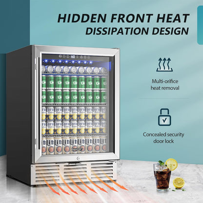 EUHOMY 24 Inch Beverage Refrigerator, 180 Can Built-in Beverage Cooler, Under Counter Beer Fridge with Glass Door for Soda, Water, Wine - For Kitchen, Bar or Office