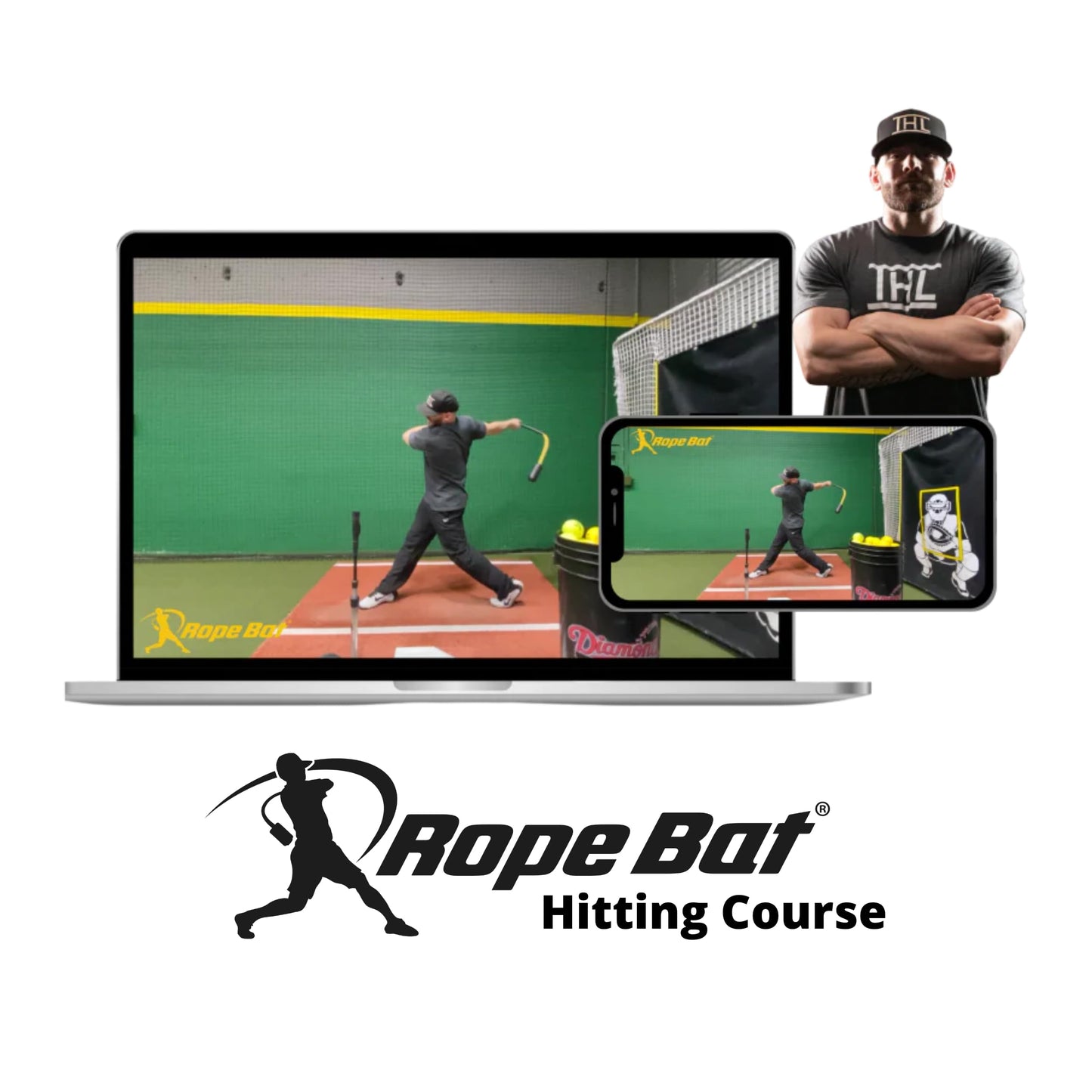 ROPE BAT Original Patented Swing Trainer with 12 Soft Balls